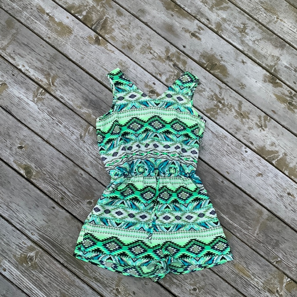 Blue, green, navy, and white jumper